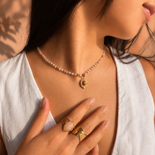 18ct Gold Plated Rose Quartz Beads Necklace