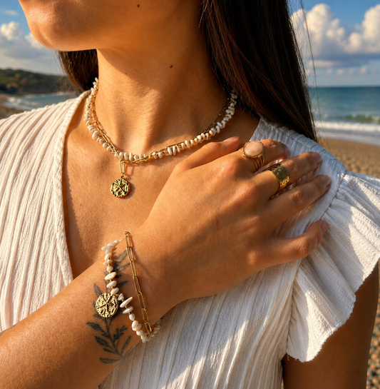 18ct Gold Plated Double Chain Shell Necklace