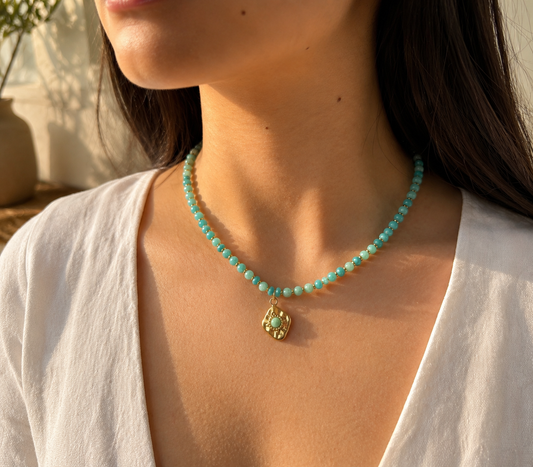 18ct Gold Plated Amazonite Beads Necklace