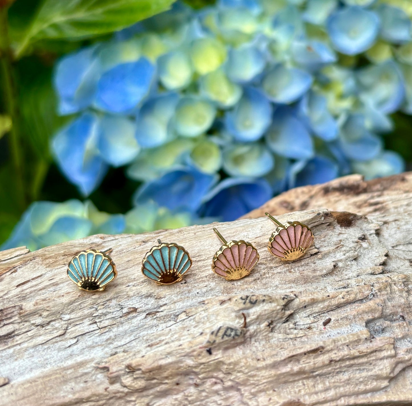 14ct Gold Plated Pastel Shell Stud Earrings - Available in Two Colours
