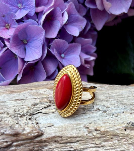 18ct Gold Plated Red Agate Statement Ring