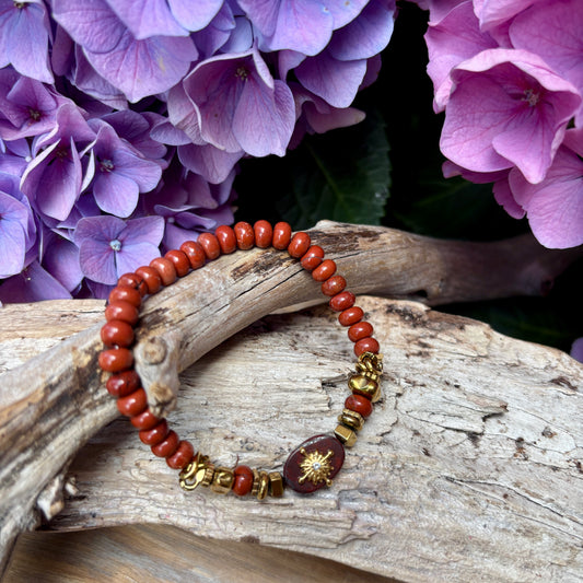 18ct Gold Plated Red Agate Elastic Bracelet