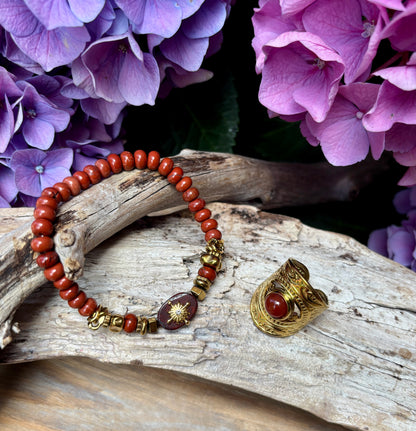 18ct Gold Plated Red Agate Athenian Ring