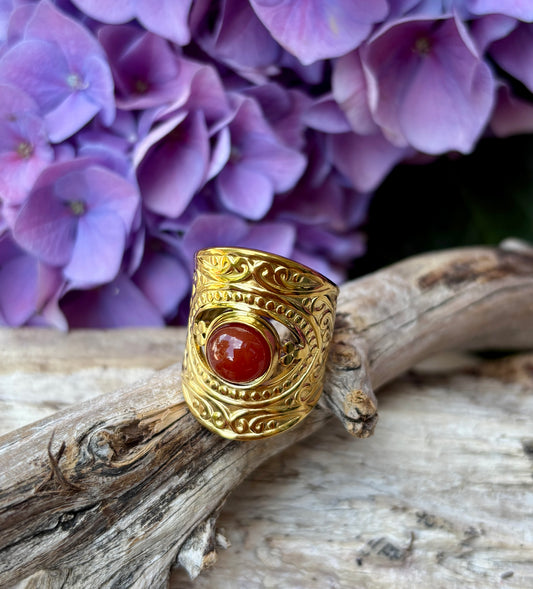 18ct Gold Plated Red Agate Athenian Ring