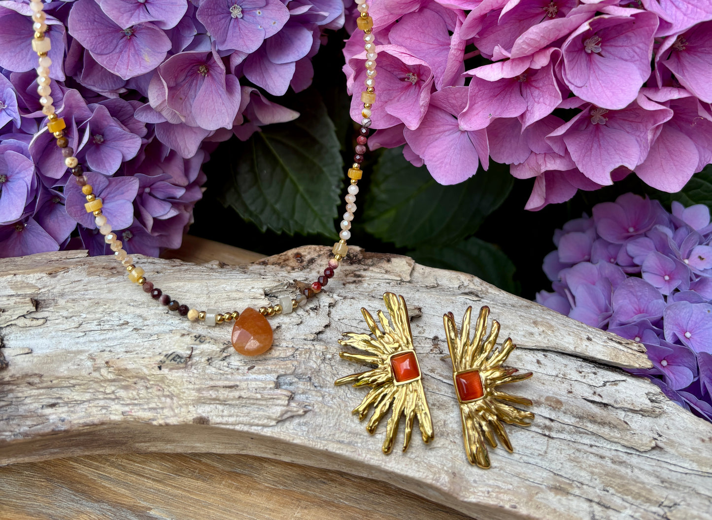 18ct Gold Plated Agate Fan Earrings