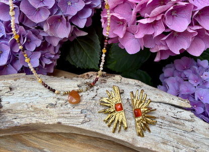 18ct Gold Plated Agate Fan Earrings