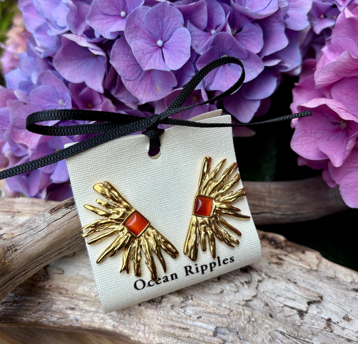 18ct Gold Plated Agate Fan Earrings