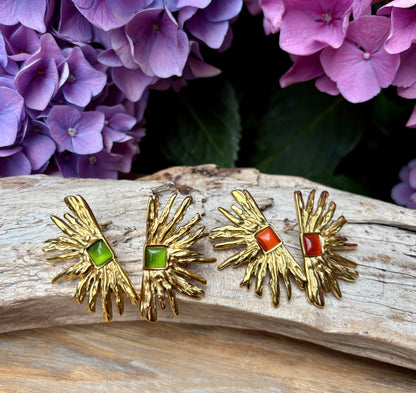 18ct Gold Plated Agate Fan Earrings