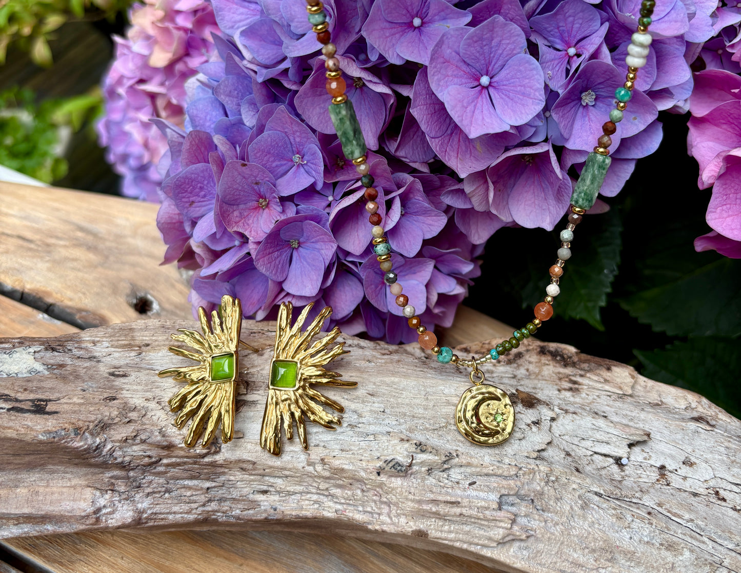 18ct Gold Plated Agate Fan Earrings