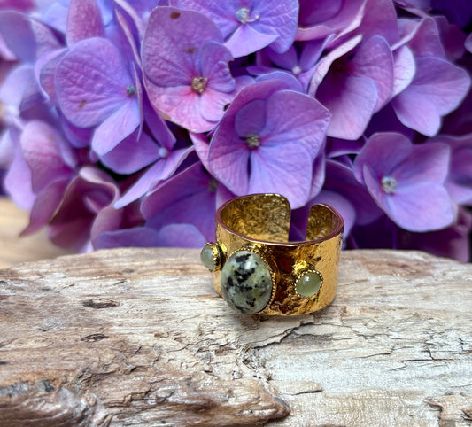 18ct Gold Plated African Turquoise Triple Stone Ring