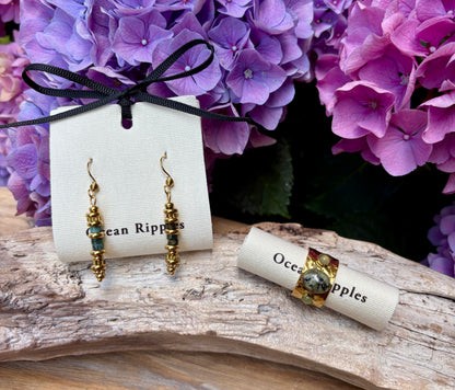 18ct Gold Plated African Turquoise Chips Drop Earrings