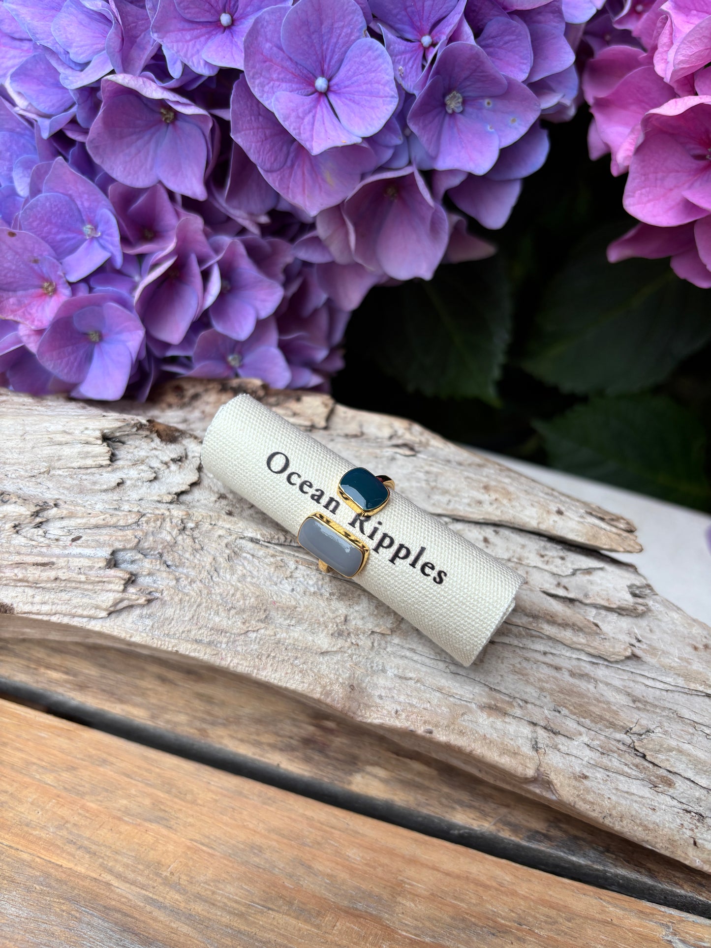 18ct Gold Plated Square Teal & Grey Ring