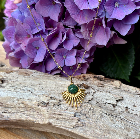 18ct Gold Plated African Jade Feather Pendant Necklace