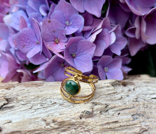 18ct Gold Plated African Jade Double Band Ring