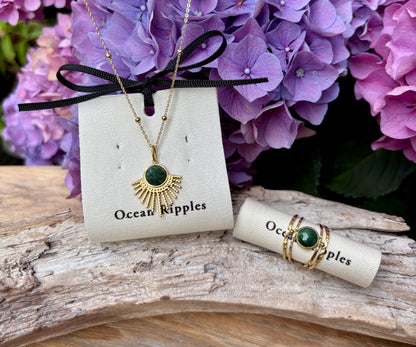18ct Gold Plated African Jade Feather Pendant Necklace