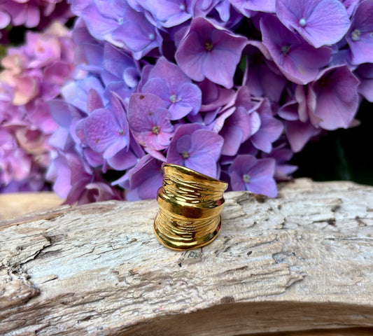 18ct Gold Plated Ripple Wide Band
