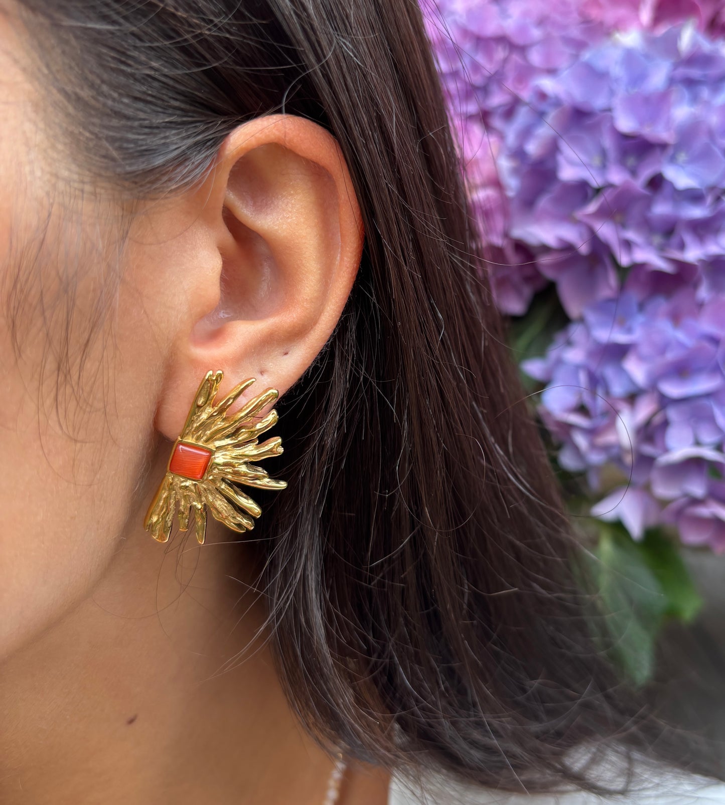 18ct Gold Plated Agate Fan Earrings