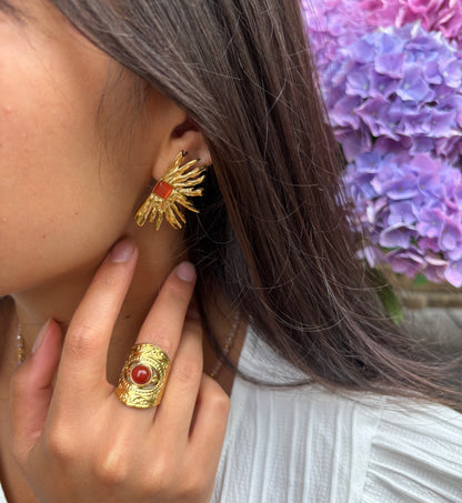 18ct Gold Plated Agate Fan Earrings