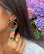 18ct Gold Plated Malachite Hammered Hoop Earrings
