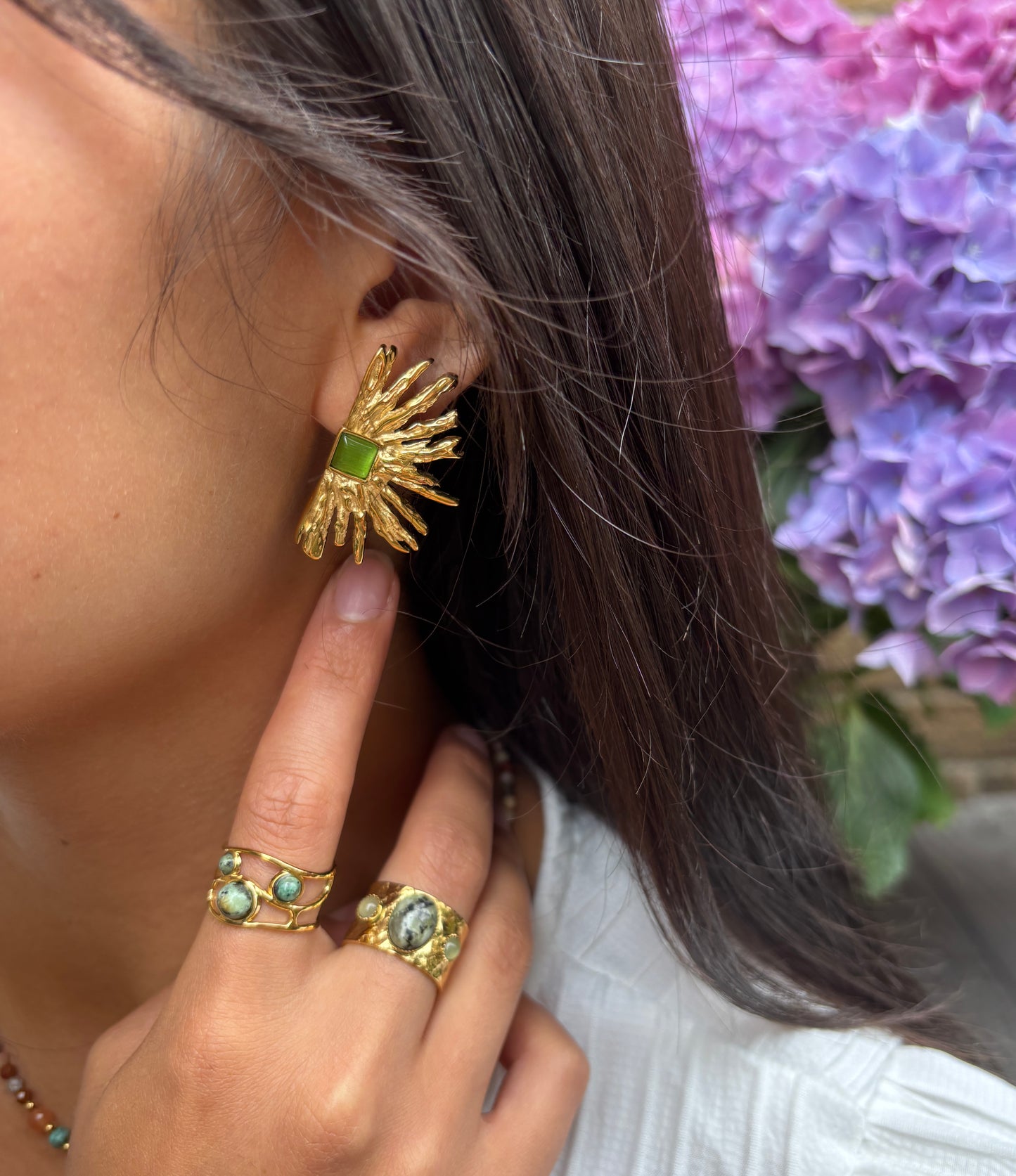 18ct Gold Plated Agate Fan Earrings