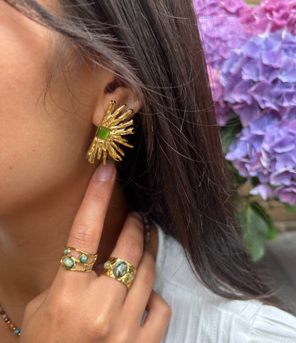 18ct Gold Plated Agate Fan Earrings