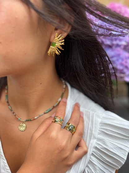 18ct Gold Plated Agate Fan Earrings