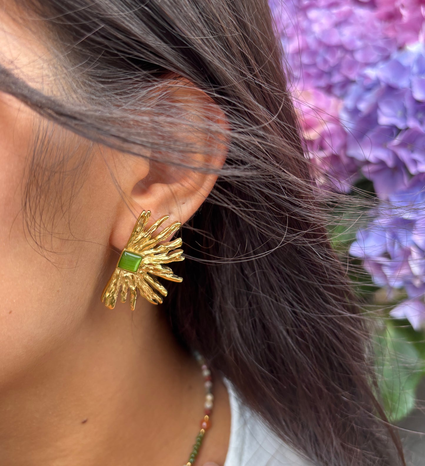 18ct Gold Plated Agate Fan Earrings