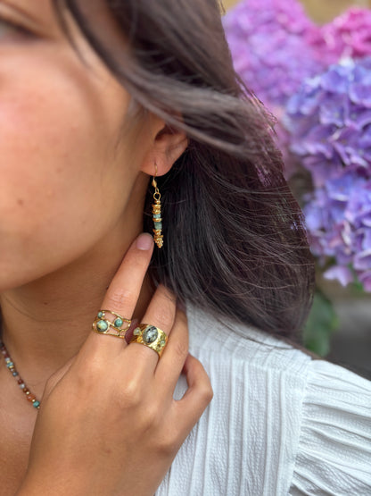 18ct Gold Plated African Turquoise Triple Stone Ring