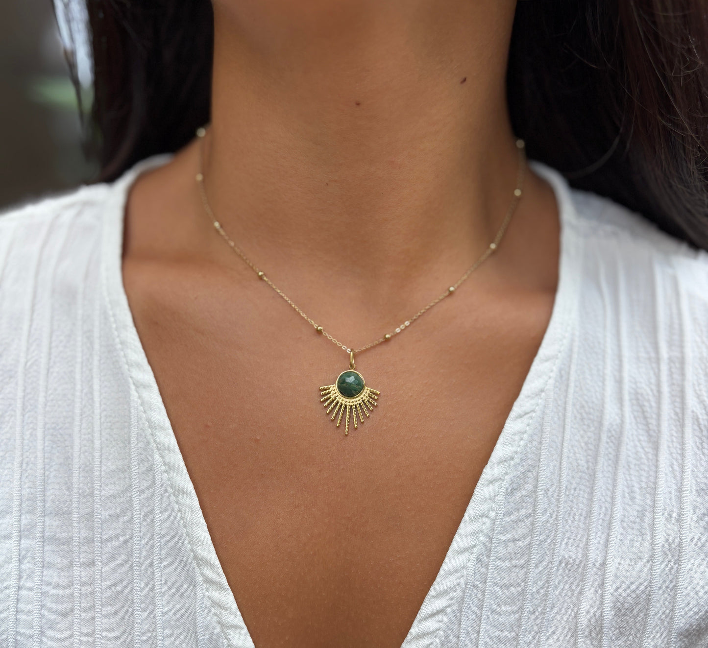 18ct Gold Plated African Jade Feather Pendant Necklace