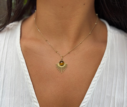 18ct Gold Plated Tiger's Eye Feather Pendant Necklace