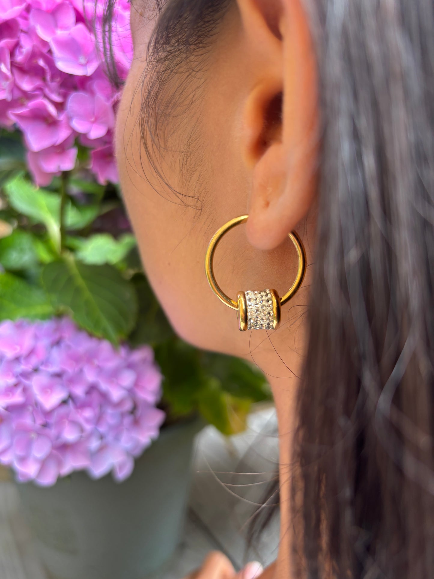 18ct Gold Plated Cubic Zirconia Colosseum Hoop Earrings