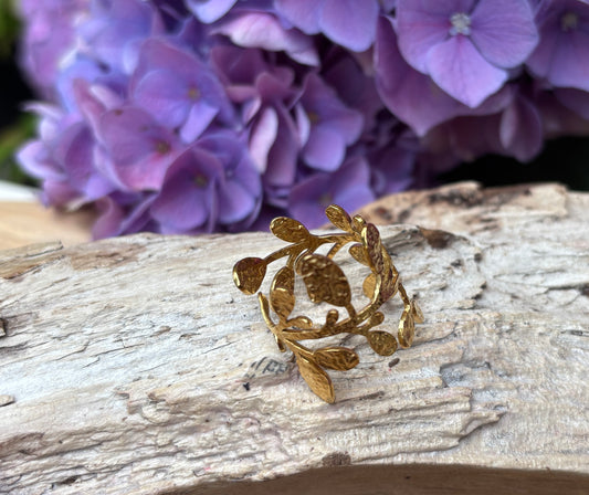 18ct Gold Plated Wrapped Around Leaf Ring - Available In Silver