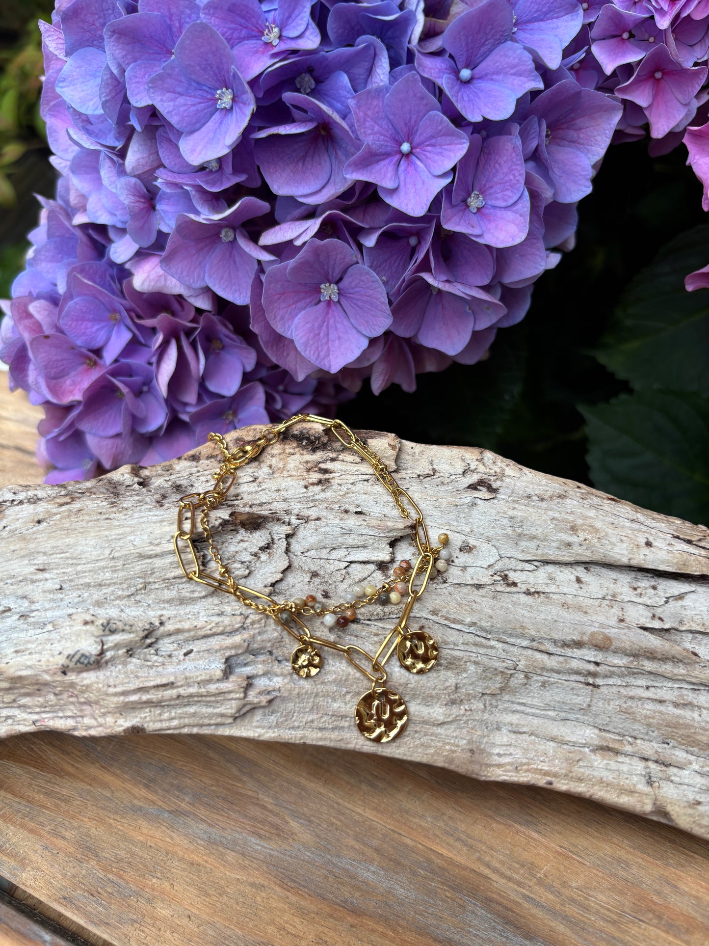 18ct Gold Plated Tourmaline Beads Double Chain Bracelet