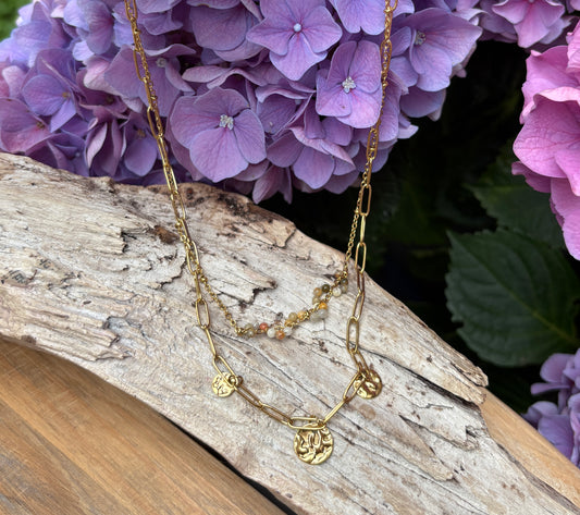 18ct Gold Plated Tourmaline Beads Double Chain Necklace