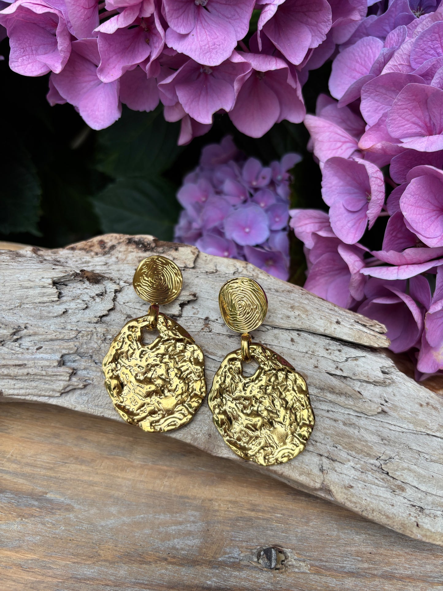 18ct Gold Plated Hammered Disc Earrings