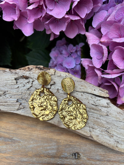 18ct Gold Plated Hammered Disc Earrings