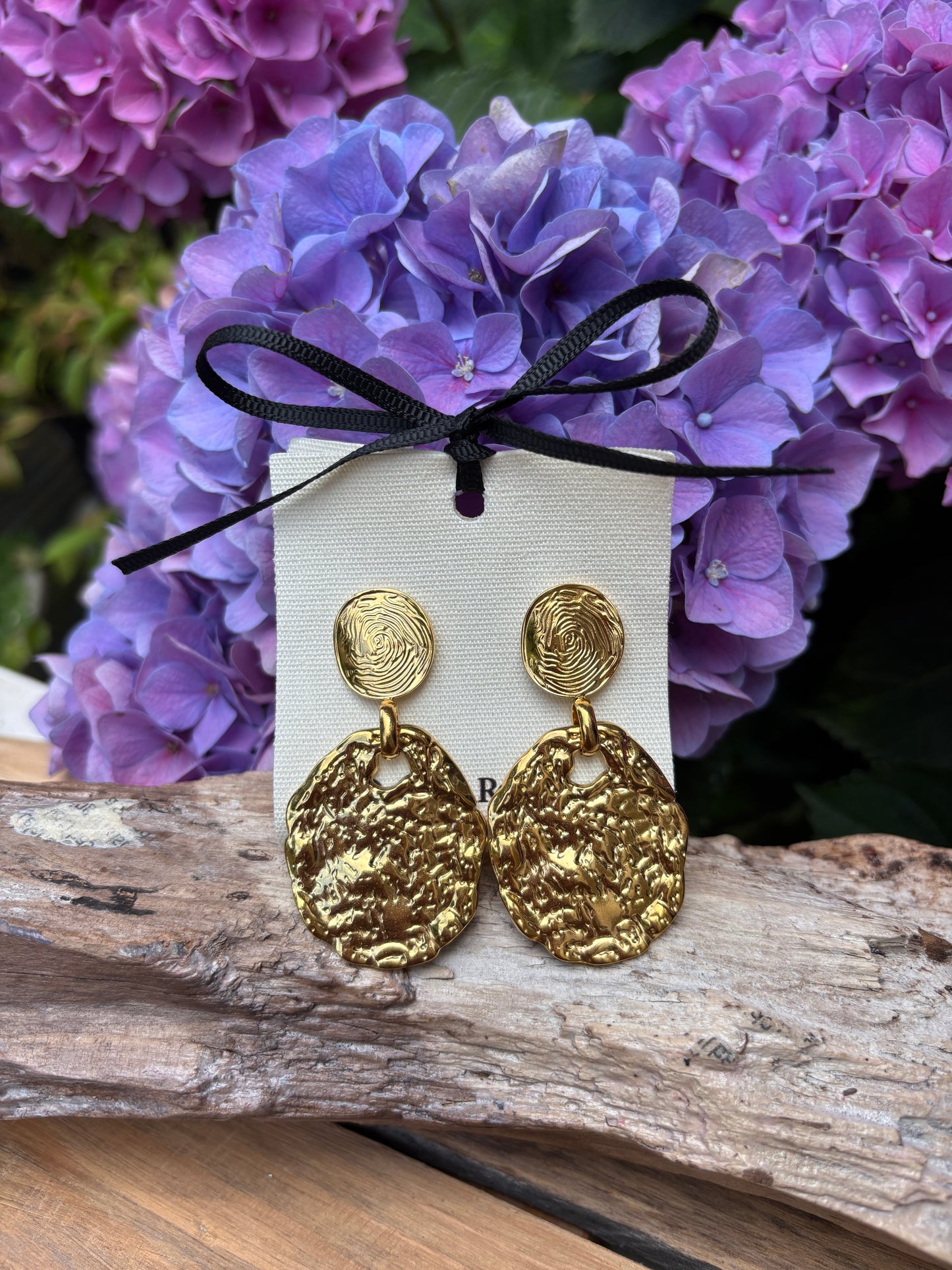 18ct Gold Plated Hammered Disc Earrings