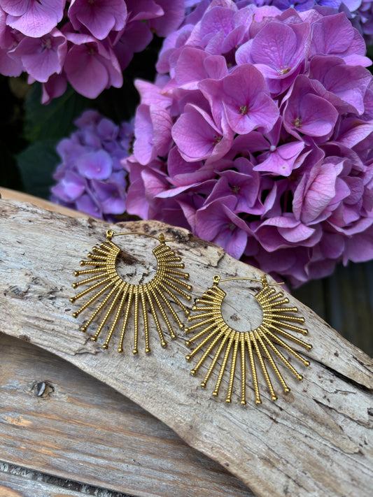 18ct Gold Plated Cubic Zirconia Fan Hoop Earrings