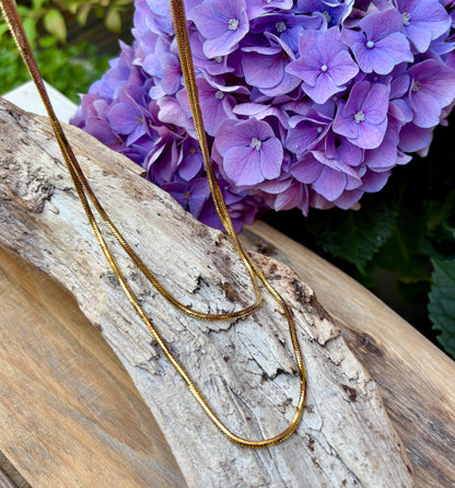 18ct Gold Plated Long Snake Chain Necklace - Available In Silver