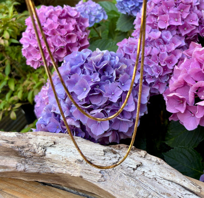 18ct Gold Plated Long Snake Chain Necklace - Available In Silver