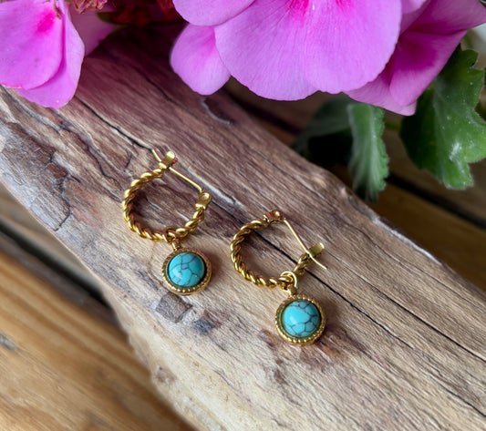 18ct Gold Plated Turquoise Twisted Hoop Earrings