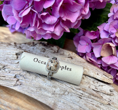 18ct Gold Plated Square Dalmatian Jasper Ring - Available in Silver
