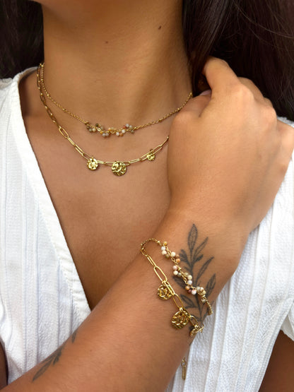 18ct Gold Plated Tourmaline Beads Double Chain Necklace & Bracelet Set - Save BIG