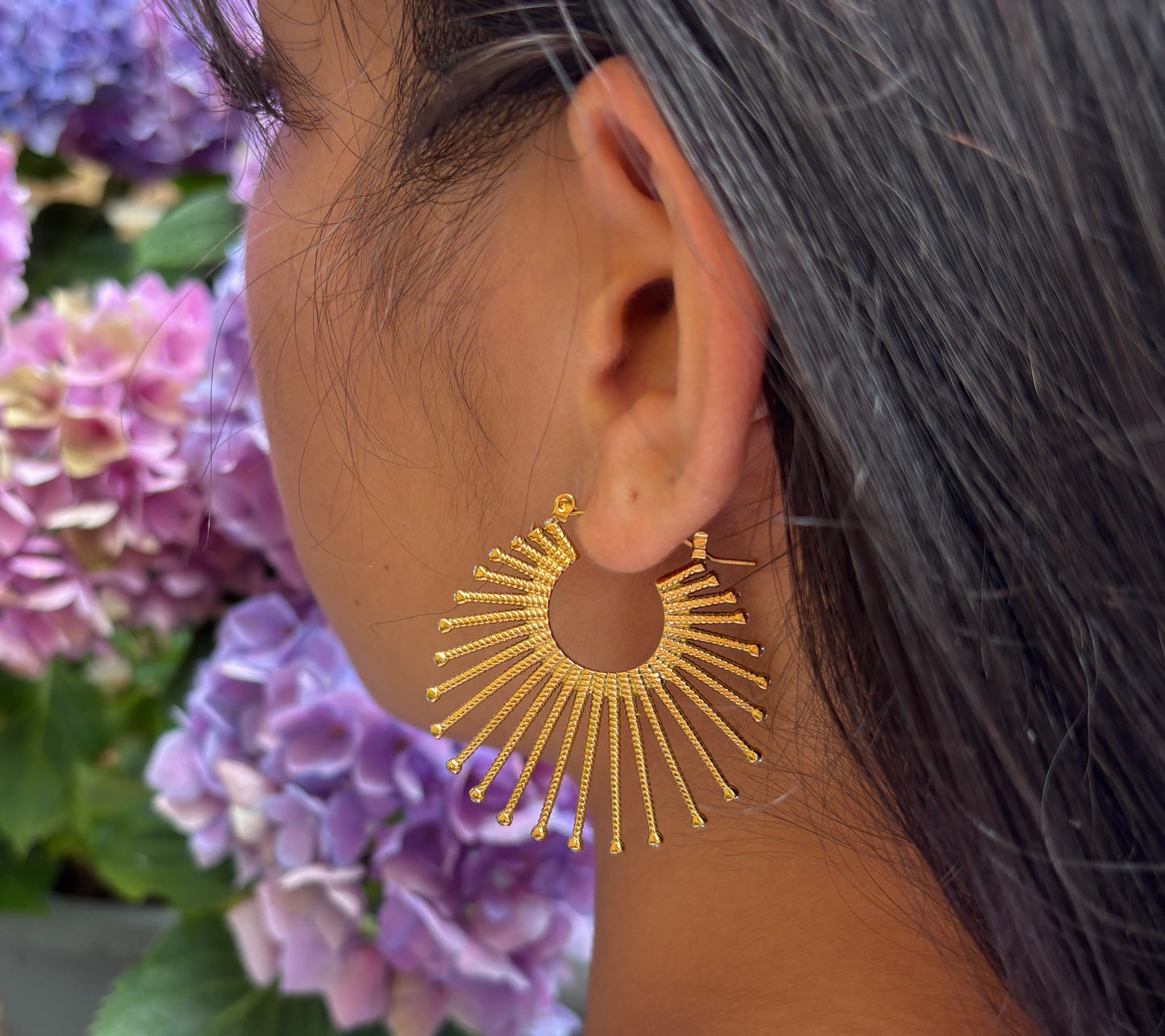 18ct Gold Plated Cubic Zirconia Fan Hoop Earrings