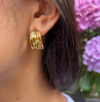 18ct Gold Plated Blue Cubic Zirconia Multi Strand Earrings