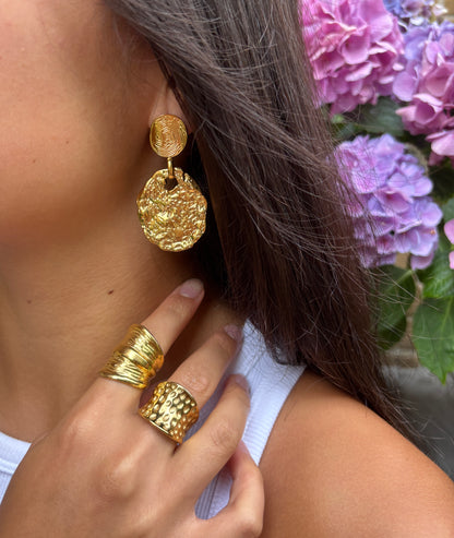 18ct Gold Plated Hammered Disc Earrings