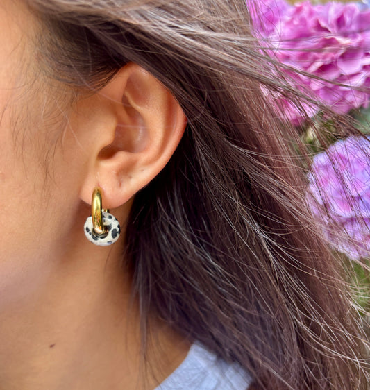 18ct Gold Plated Dalmatian Jasper Doughnut Earrings
