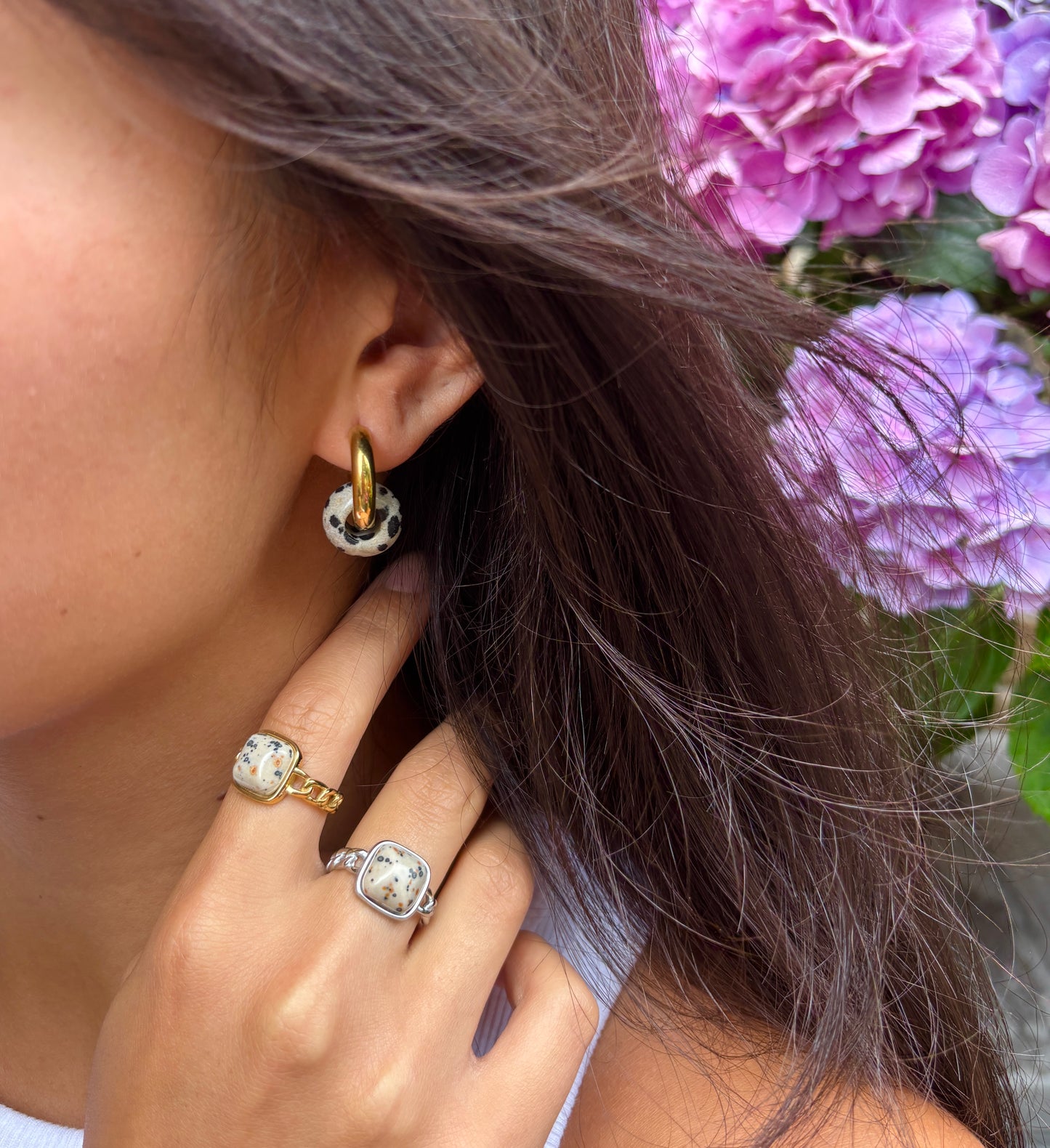 18ct Gold Plated Dalmatian Jasper Doughnut Earrings