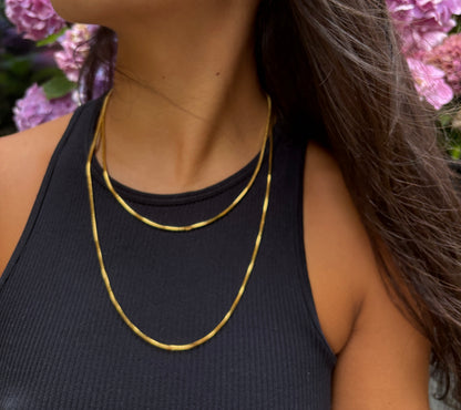 18ct Gold Plated Long Snake Chain Necklace - Available In Silver