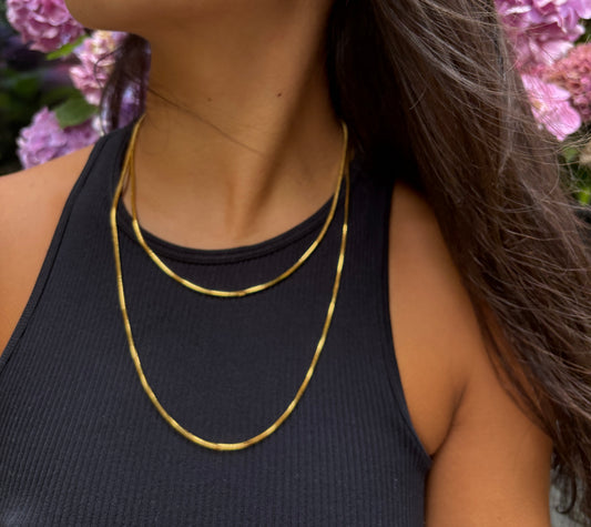 18ct Gold Plated Long Snake Chain Necklace - Available In Silver